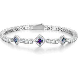 Birthstone 4mm Sterling Silver Tennis Square Gemstone Bracelet - 06-Alexandrite